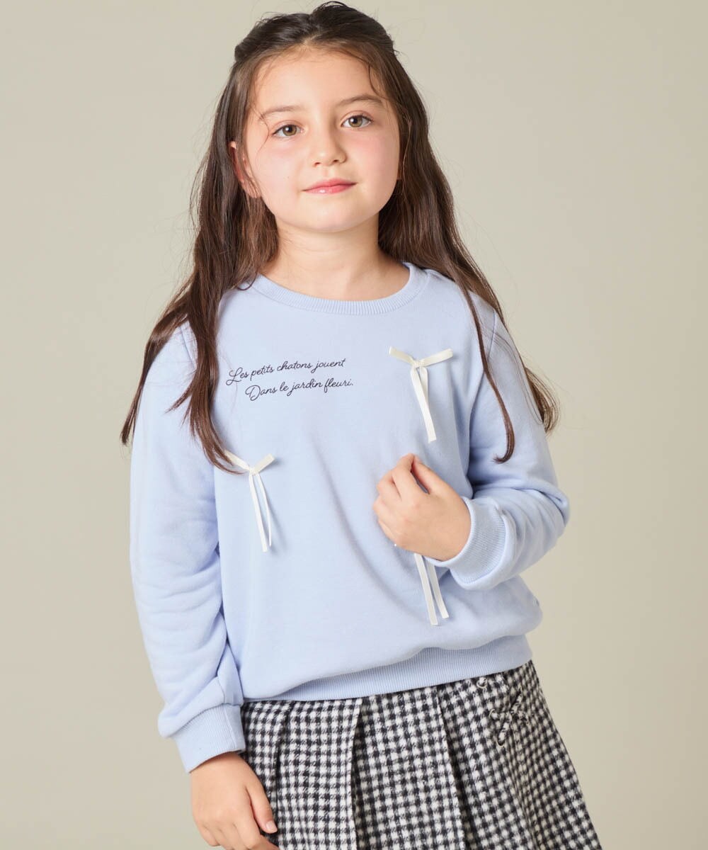 KJKAD51018 a.v.v KIDS(アー・ヴェ・ヴェ) [100-160]【WEB限定商品/サテンリボンがカワイイ】リボン付きロゴトレーナー ライトブルー