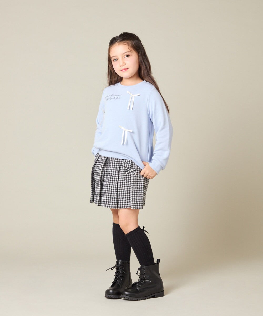 KJKAD51018 a.v.v KIDS(アー・ヴェ・ヴェ) [100-160]【WEB限定商品/サテンリボンがカワイイ】リボン付きロゴトレーナー ライトブルー