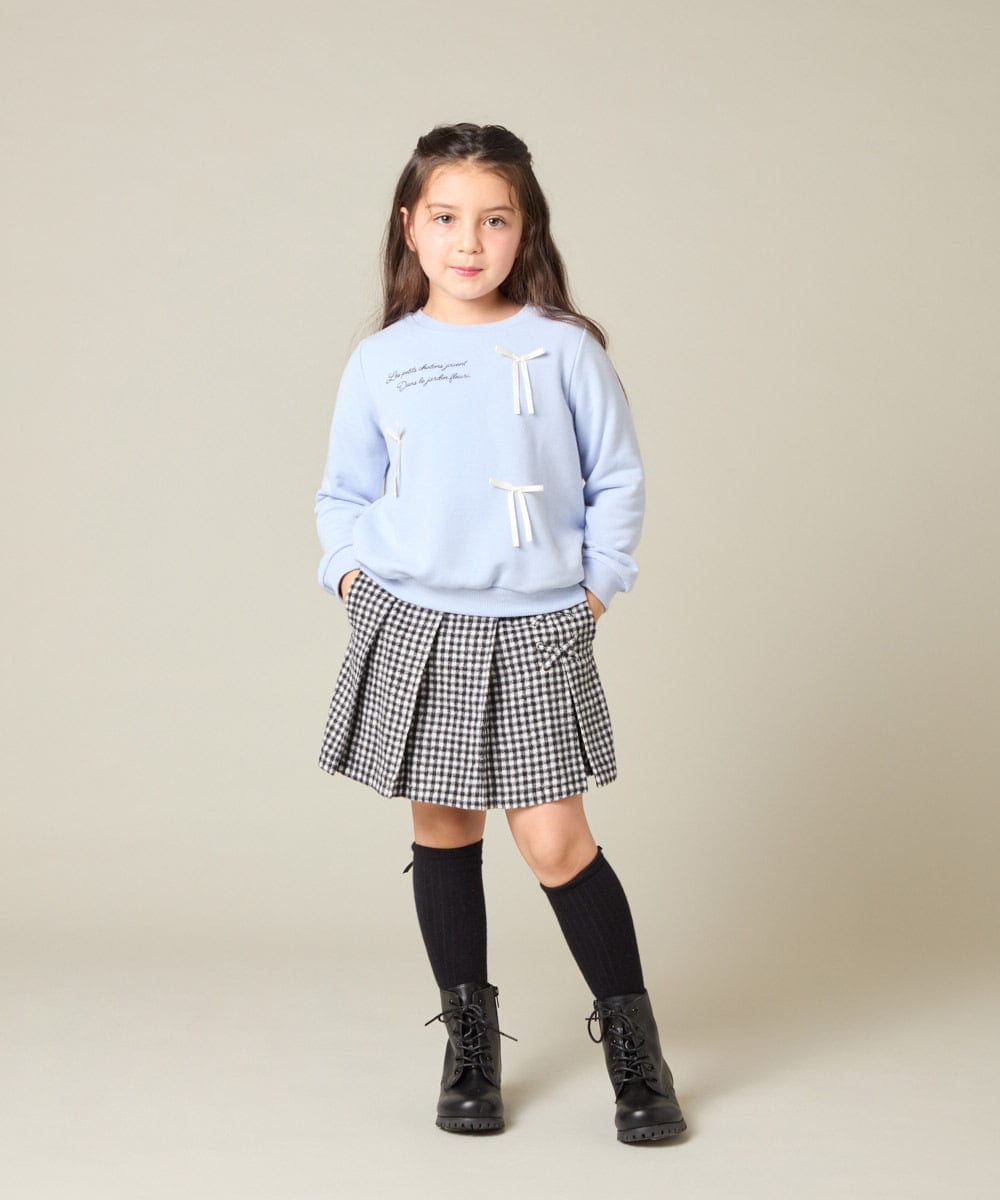 KJKAD51018 a.v.v KIDS(アー・ヴェ・ヴェ) [100-160]【WEB限定商品/サテンリボンがカワイイ】リボン付きロゴトレーナー ライトブルー