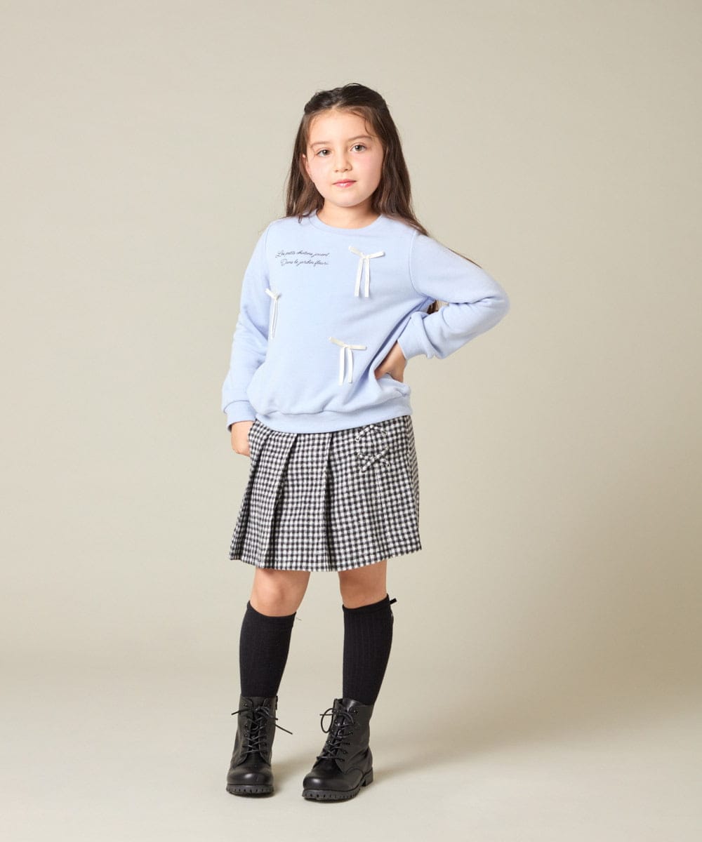 KJKAD51018 a.v.v KIDS(アー・ヴェ・ヴェ) [100-160]【WEB限定商品/サテンリボンがカワイイ】リボン付きロゴトレーナー ライトブルー