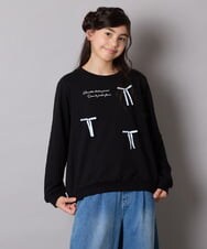 KJKAD51018 a.v.v KIDS(アー・ヴェ・ヴェ) [100-160]【WEB限定商品/サテンリボンがカワイイ】リボン付きロゴトレーナー ブラック