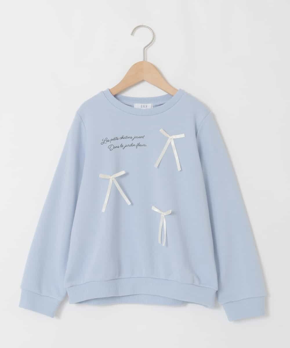 KJKAD51018 a.v.v KIDS(アー・ヴェ・ヴェ) [100-160]【WEB限定商品/サテンリボンがカワイイ】リボン付きロゴトレーナー ライトブルー