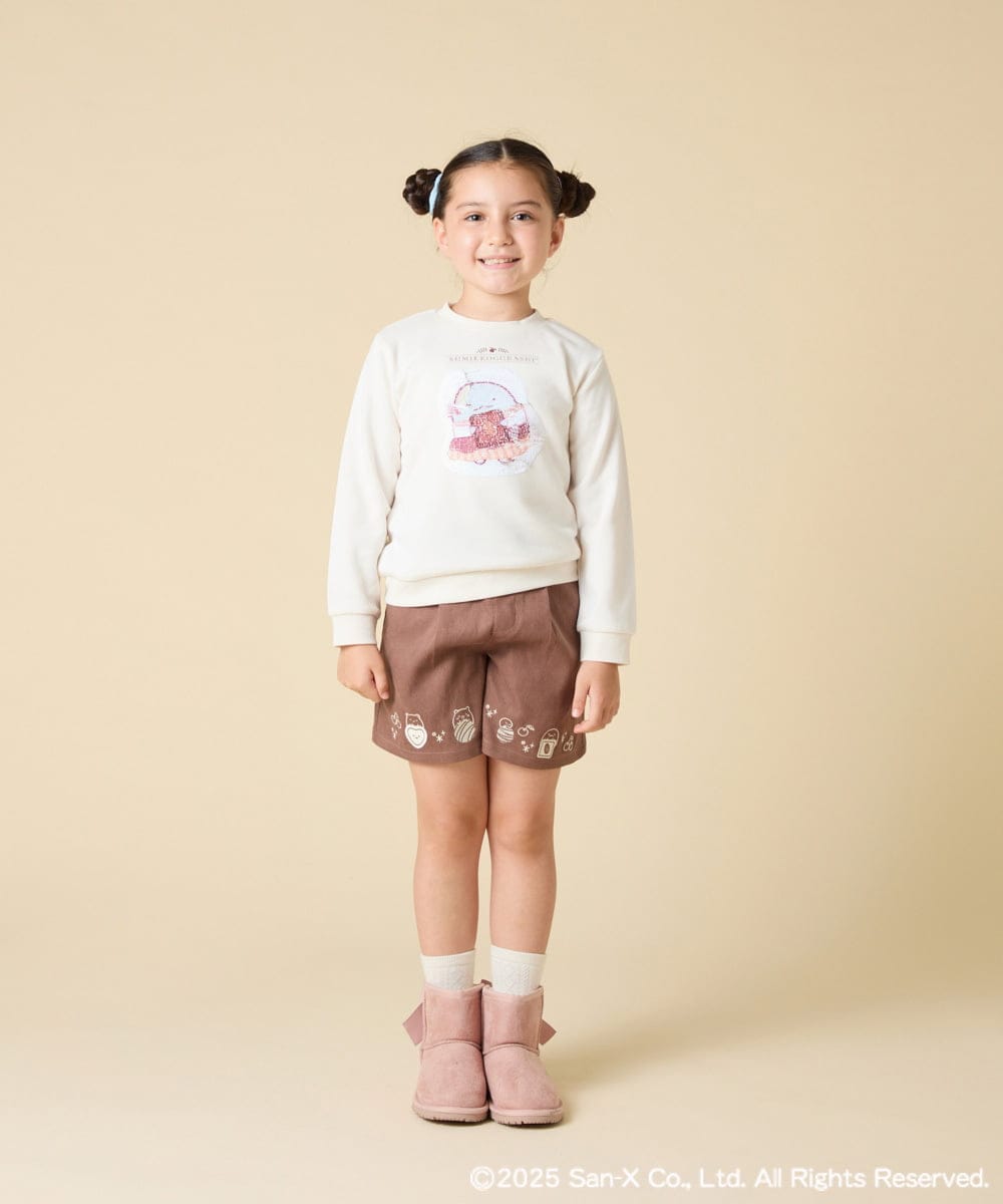 KJKAD80034 a.v.v KIDS(アー・ヴェ・ヴェ) [100-140]【a.v.v限定デザイン/アートが変わるスパンコール/しろくまとねこ/とかげとぺんぎん】すみっコぐらしスパンコールトレーナー ピンク