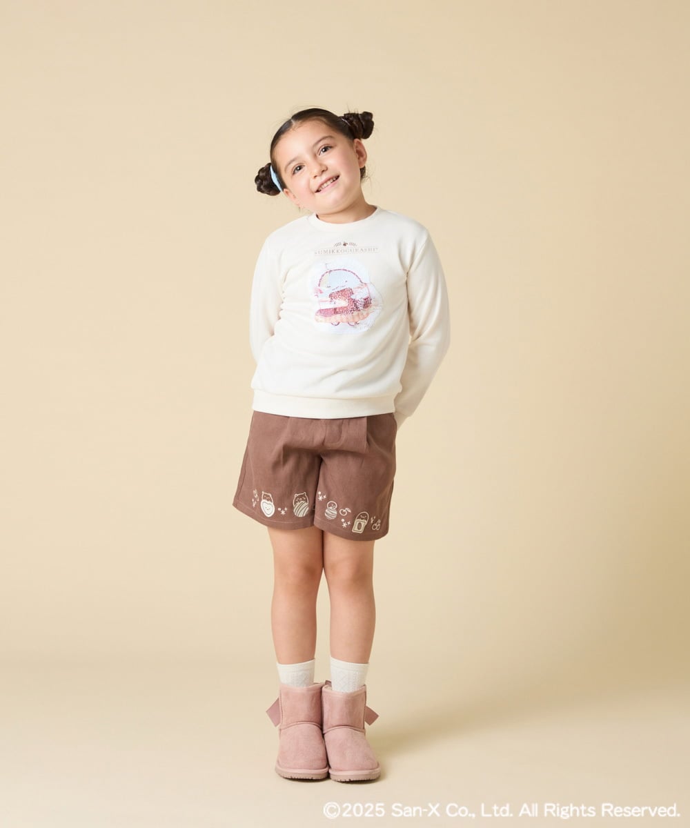 KJKAD80034 a.v.v KIDS(アー・ヴェ・ヴェ) [100-140]【a.v.v限定デザイン/アートが変わるスパンコール/しろくまとねこ/とかげとぺんぎん】すみっコぐらしスパンコールトレーナー ピンク