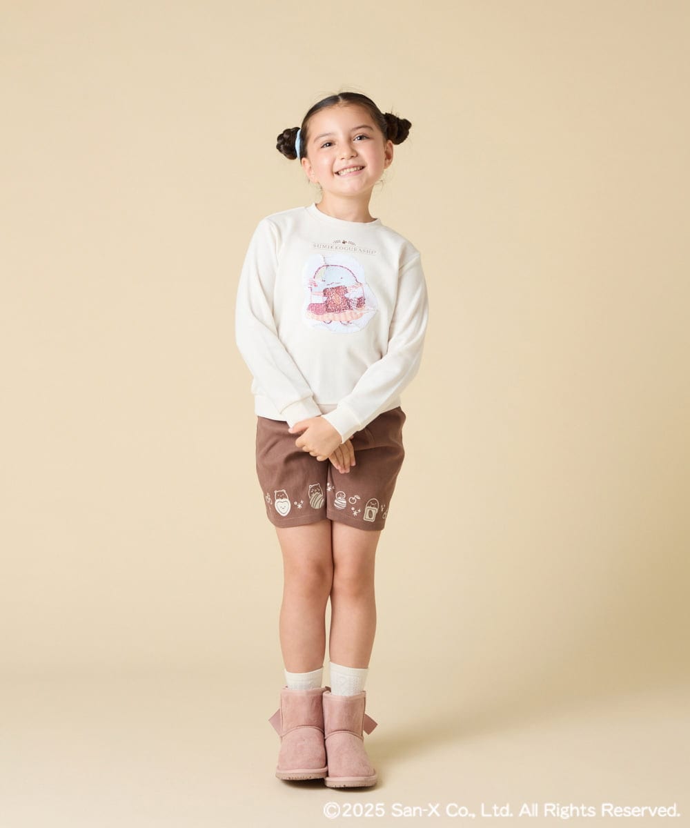 KJKAD80034 a.v.v KIDS(アー・ヴェ・ヴェ) [100-140]【a.v.v限定デザイン/アートが変わるスパンコール/しろくまとねこ/とかげとぺんぎん】すみっコぐらしスパンコールトレーナー ピンク