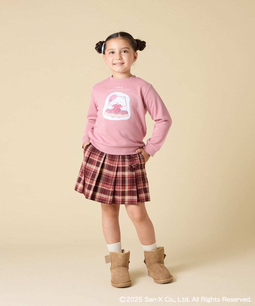KJKAD80034 a.v.v KIDS(アー・ヴェ・ヴェ) [100-140]【a.v.v限定デザイン/アートが変わるスパンコール/しろくまとねこ/とかげとぺんぎん】すみっコぐらしスパンコールトレーナー ピンク