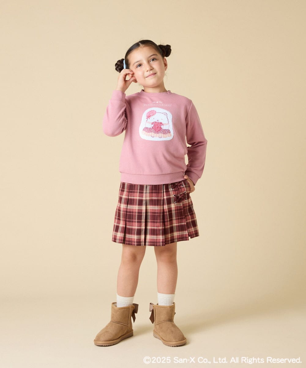 KJKAD80034 a.v.v KIDS(アー・ヴェ・ヴェ) [100-140]【a.v.v限定デザイン/アートが変わるスパンコール/しろくまとねこ/とかげとぺんぎん】すみっコぐらしスパンコールトレーナー ピンク