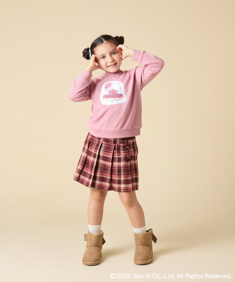 KJKAD80034 a.v.v KIDS(アー・ヴェ・ヴェ) [100-140]【a.v.v限定デザイン/アートが変わるスパンコール/しろくまとねこ/とかげとぺんぎん】すみっコぐらしスパンコールトレーナー ピンク