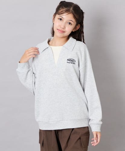 KJKAG19039 a.v.v KIDS [140-150]【男女兼用】シャツレイヤー風ヘンリーネックPO