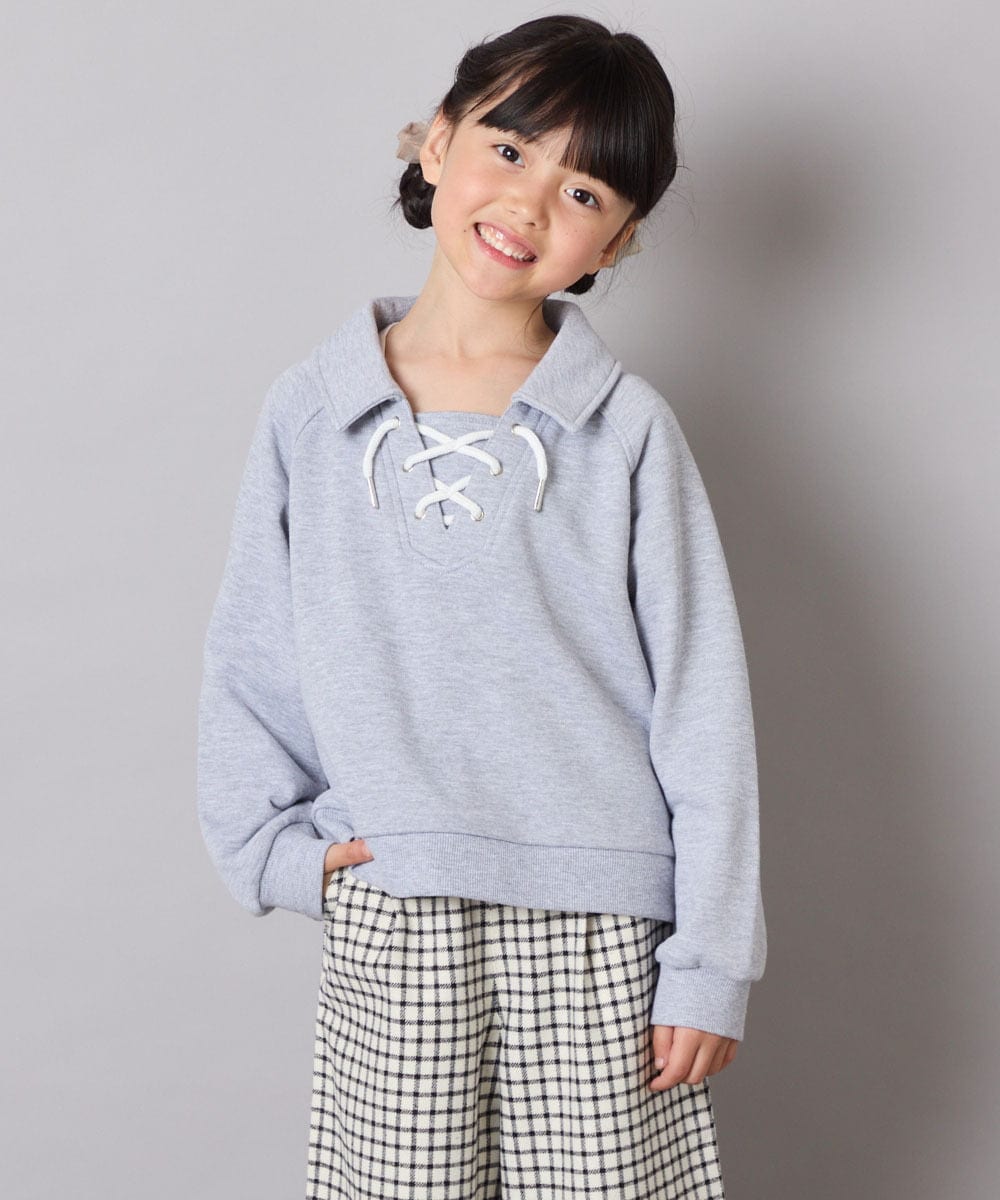 KJKBD01034 a.v.v KIDS(アー・ヴェ・ヴェ) [120-160]衿付きレースアップトレーナー グレー
