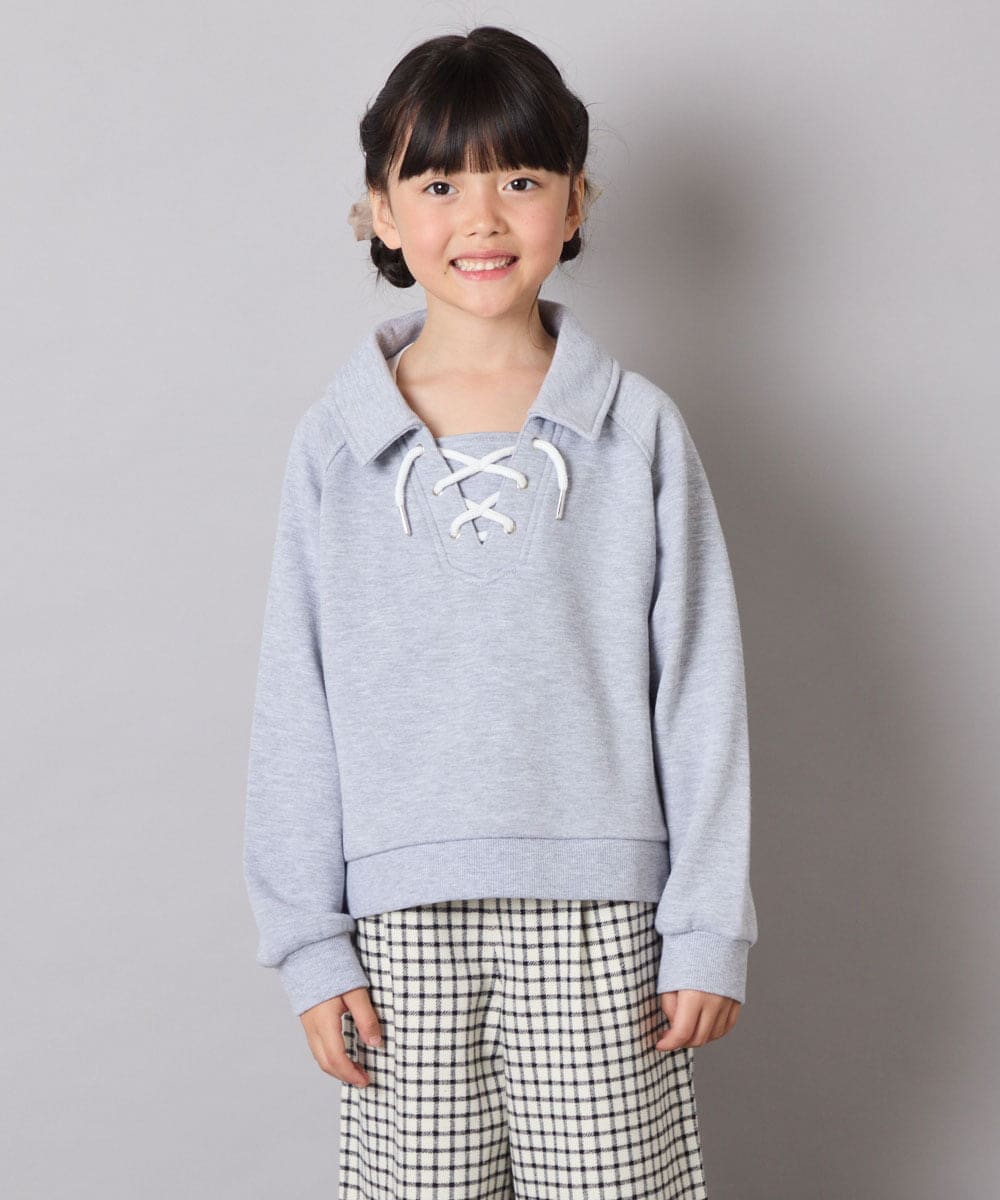 KJKBD01034 a.v.v KIDS(アー・ヴェ・ヴェ) [120-160]衿付きレースアップトレーナー グレー