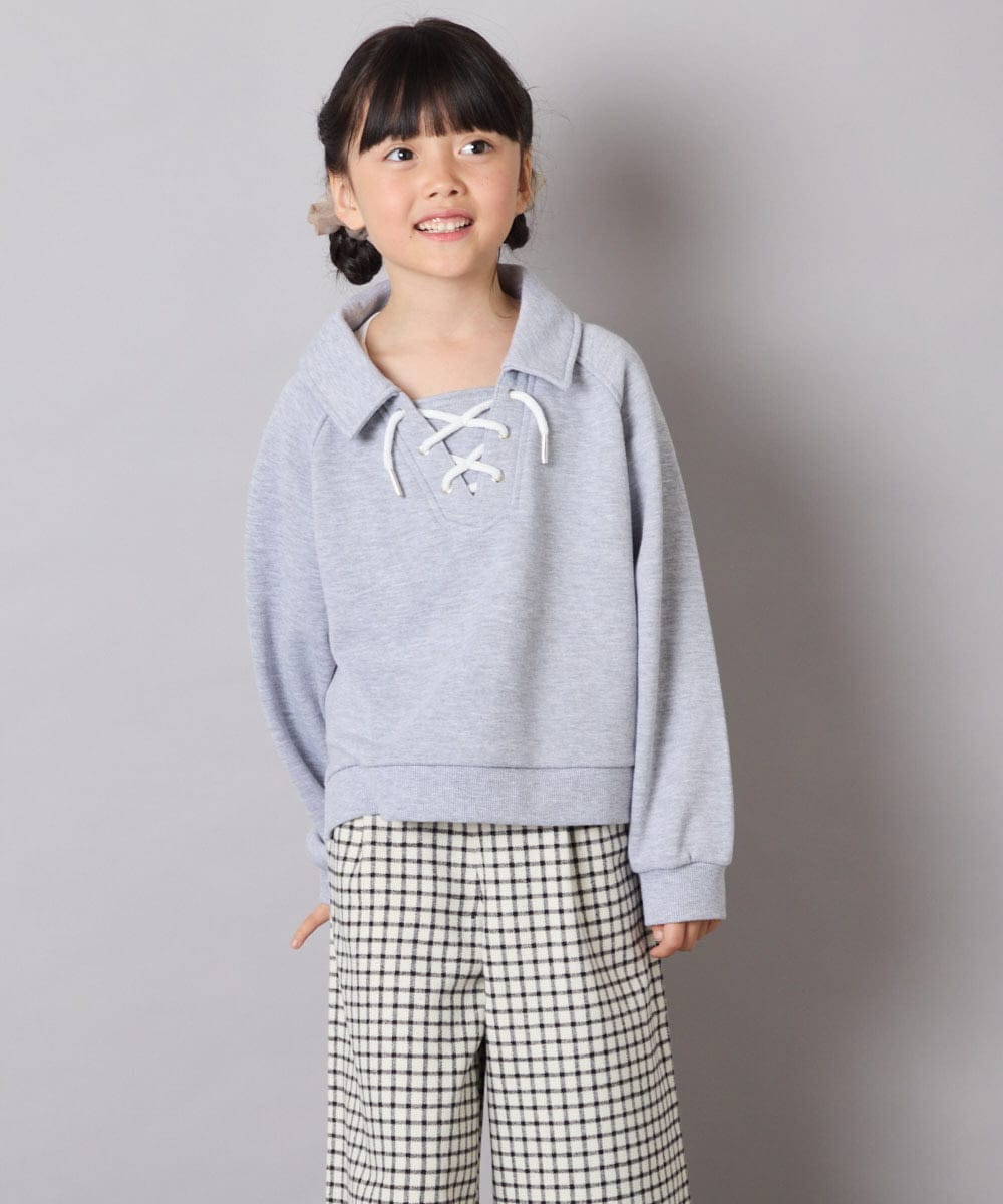 KJKBD01034 a.v.v KIDS(アー・ヴェ・ヴェ) [120-160]衿付きレースアップトレーナー グレー