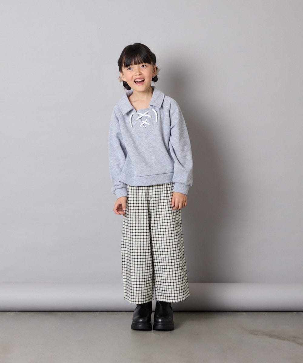 KJKBD01034 a.v.v KIDS(アー・ヴェ・ヴェ) [120-160]衿付きレースアップトレーナー グレー
