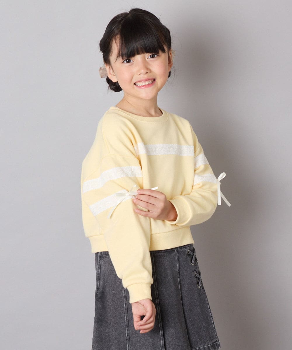 KJKBD02034 a.v.v KIDS(アー・ヴェ・ヴェ) [120-160]【おうちで洗える】レーステープカラートレーナー ライトイエロー