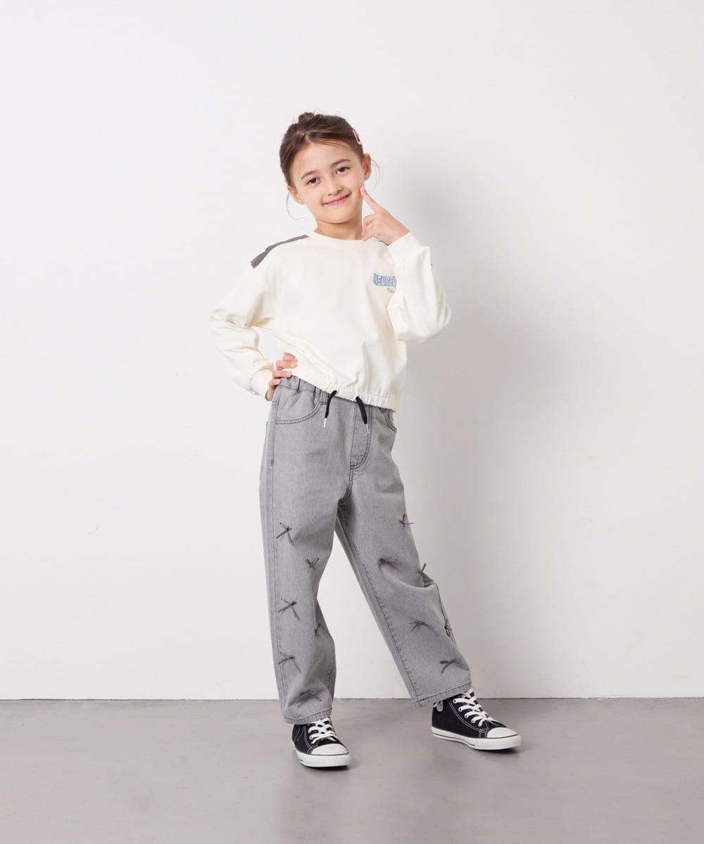 KJKED34029 a.v.v KIDS(アー・ヴェ・ヴェ) [130-160]配色ラインロゴカットソー ホワイト