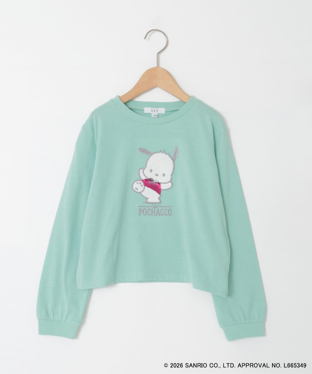 KJKED80034 a.v.v KIDS(アー・ヴェ・ヴェ) 【数量限定】[110-140][シナモロール＆ポチャッコ]スパンコールTシャツ グリーン