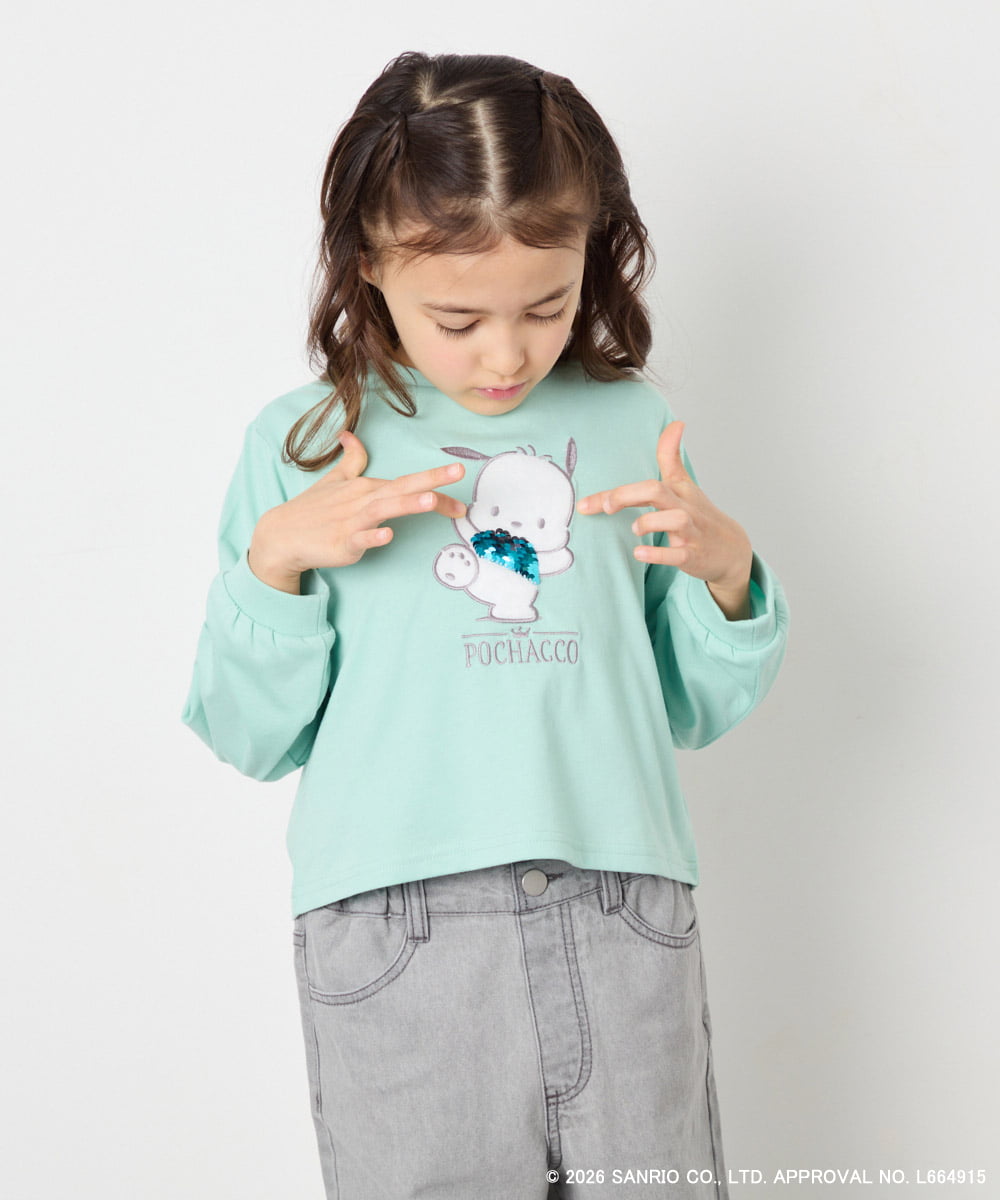 KJKED80034 a.v.v KIDS(アー・ヴェ・ヴェ) 【数量限定】[110-140][シナモロール＆ポチャッコ]スパンコールTシャツ ライトブルー