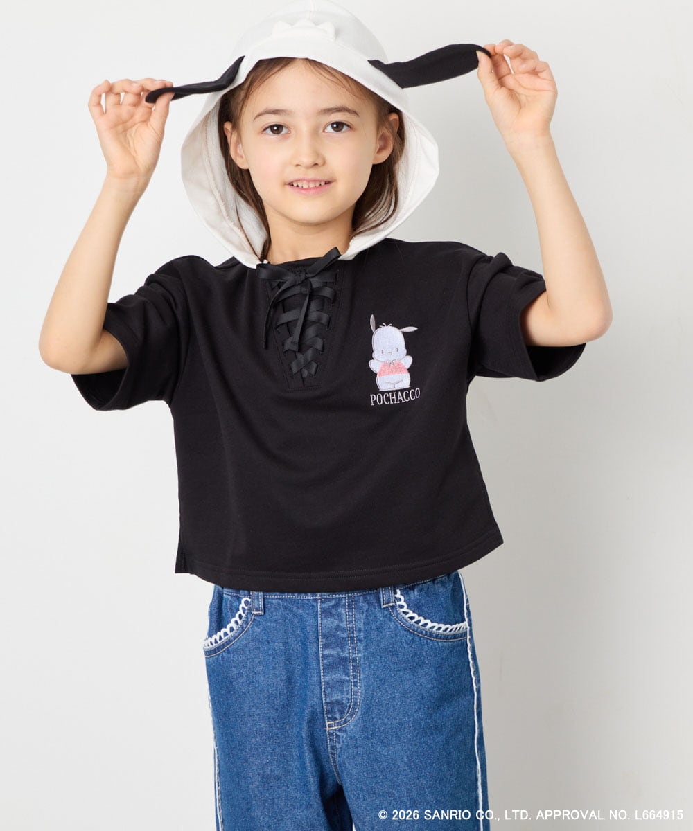 KJKED81044 a.v.v KIDS(アー・ヴェ・ヴェ) 【数量限定】[110-160][シナモロール＆ポチャッコ]ミミ付きオーバーTシャツ ブラック