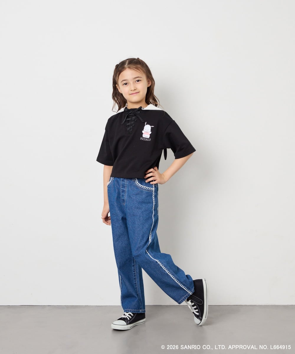KJKED81044 a.v.v KIDS(アー・ヴェ・ヴェ) 【数量限定】[110-160][シナモロール＆ポチャッコ]ミミ付きオーバーTシャツ ブラック