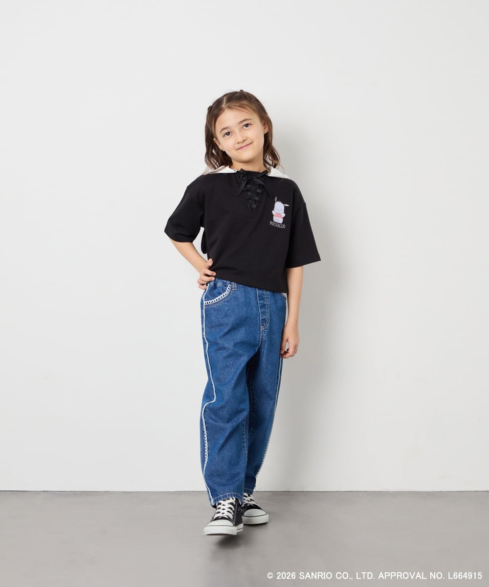 KJKED81044 a.v.v KIDS(アー・ヴェ・ヴェ) 【数量限定】[110-160][シナモロール＆ポチャッコ]ミミ付きオーバーTシャツ ブラック