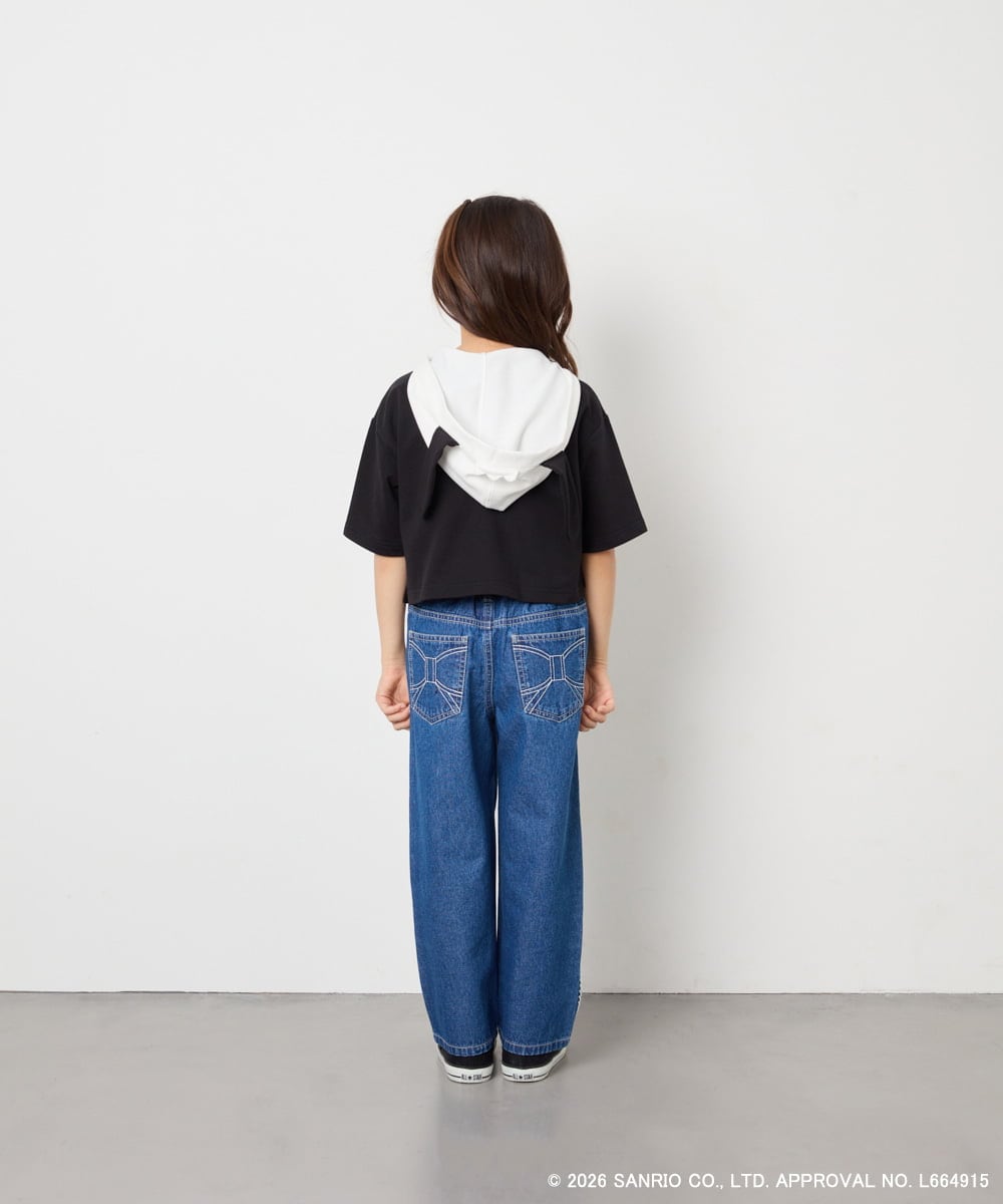 KJKED81044 a.v.v KIDS(アー・ヴェ・ヴェ) 【数量限定】[110-160][シナモロール＆ポチャッコ]ミミ付きオーバーTシャツ ブラック