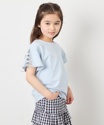 KJKFD07016 a.v.v KIDS [120-160]【接触冷感/安心の綿100％/毛玉になりにくい】レースアップスリーブTシャツ