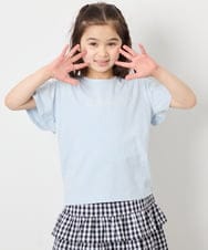 KJKFD07016 a.v.v KIDS(アー・ヴェ・ヴェ) [120-160]【接触冷感/安心の綿100％/毛玉になりにくい】レースアップスリーブTシャツ ライトブルー
