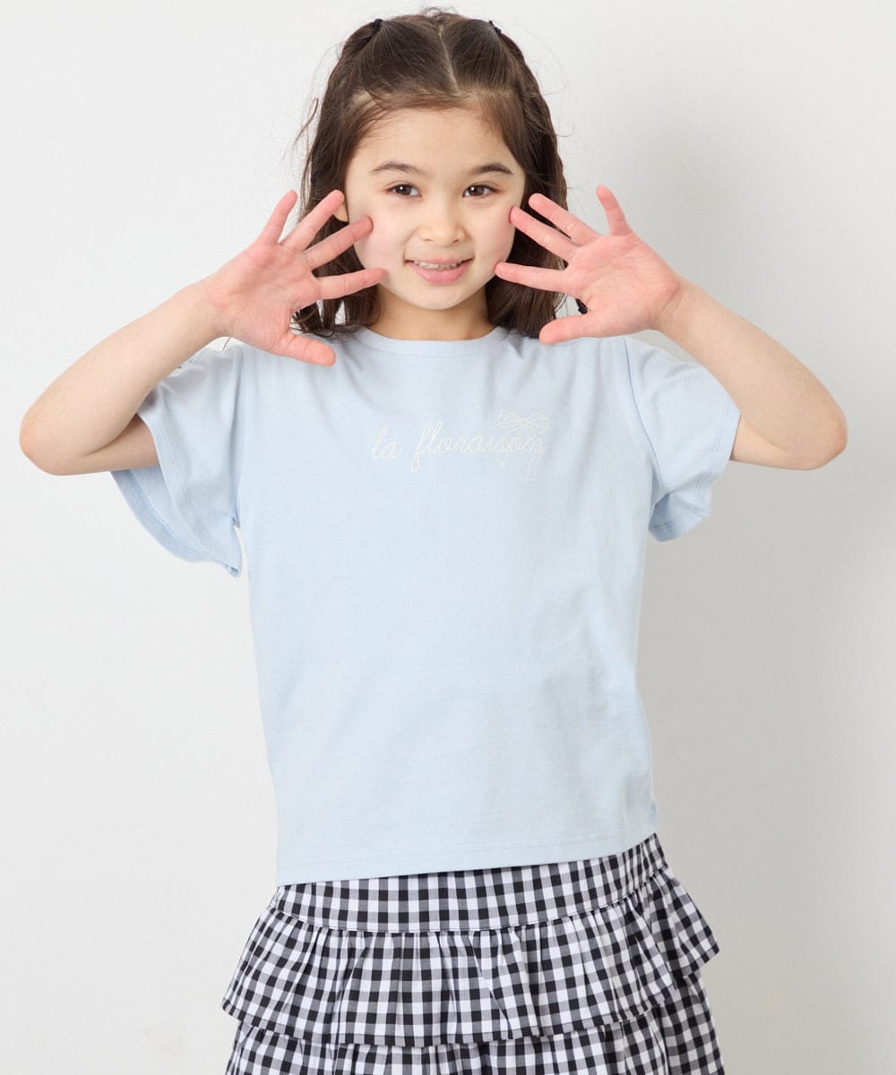 KJKFD07016 a.v.v KIDS(アー・ヴェ・ヴェ) [120-160]【接触冷感/安心の綿100％/毛玉になりにくい】レースアップスリーブTシャツ ライトブルー
