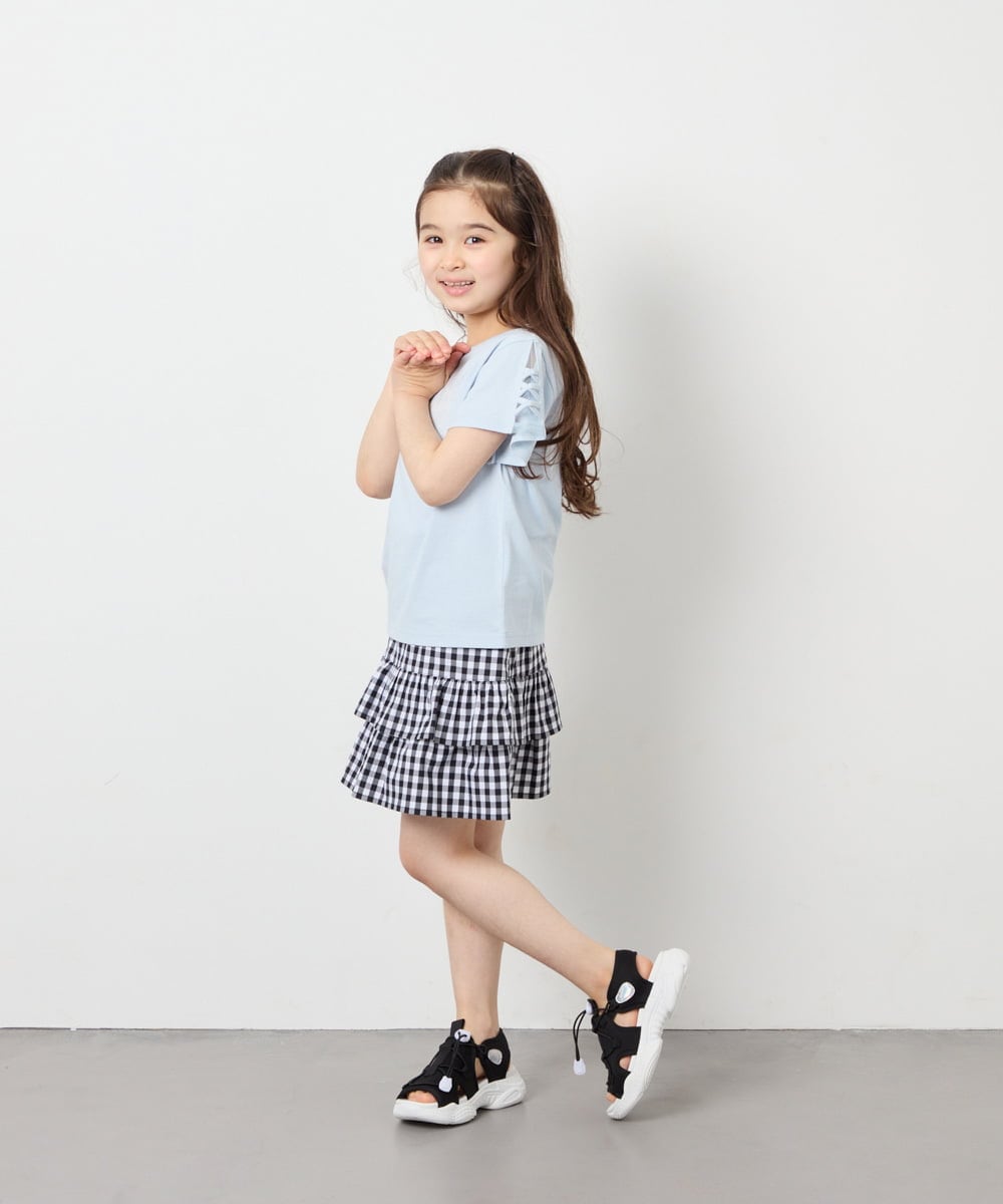 KJKFD07016 a.v.v KIDS(アー・ヴェ・ヴェ) [120-160]【接触冷感/安心の綿100％/毛玉になりにくい】レースアップスリーブTシャツ ライトブルー