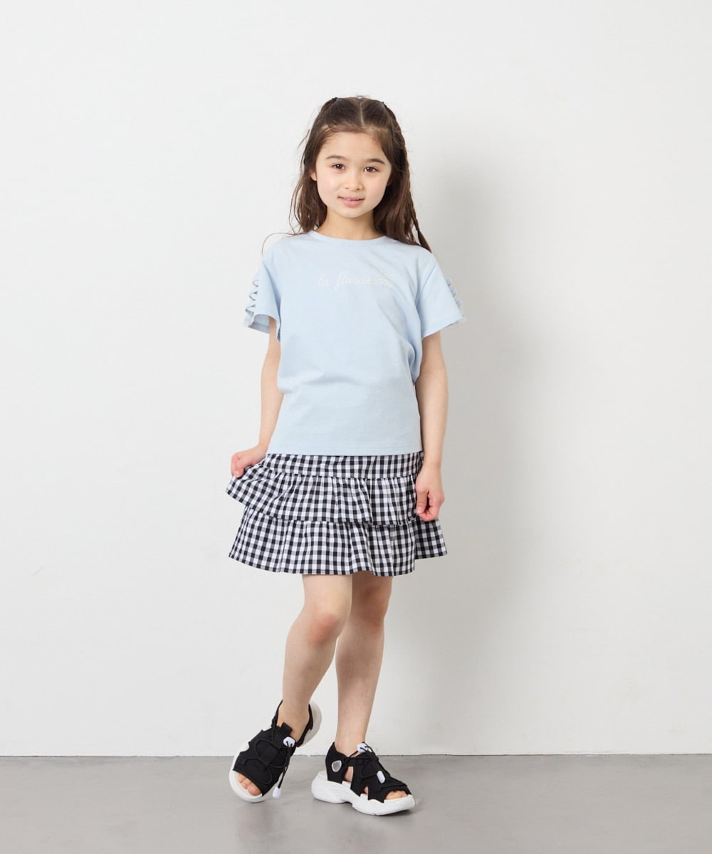 KJKFD07016 a.v.v KIDS(アー・ヴェ・ヴェ) [120-160]【接触冷感/安心の綿100％/毛玉になりにくい】レースアップスリーブTシャツ ライトブルー
