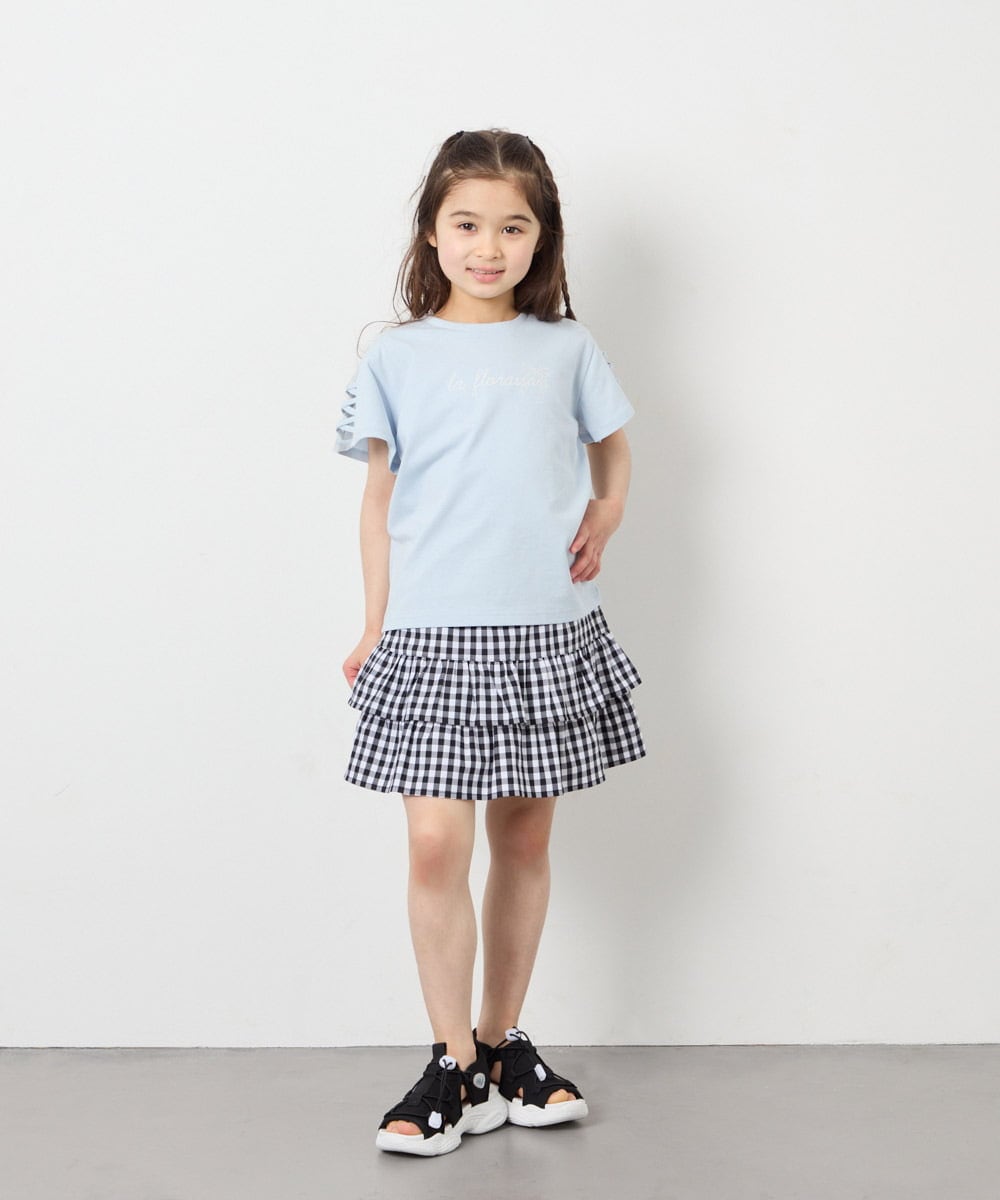 KJKFD07016 a.v.v KIDS(アー・ヴェ・ヴェ) [120-160]【接触冷感/安心の綿100％/毛玉になりにくい】レースアップスリーブTシャツ ライトブルー