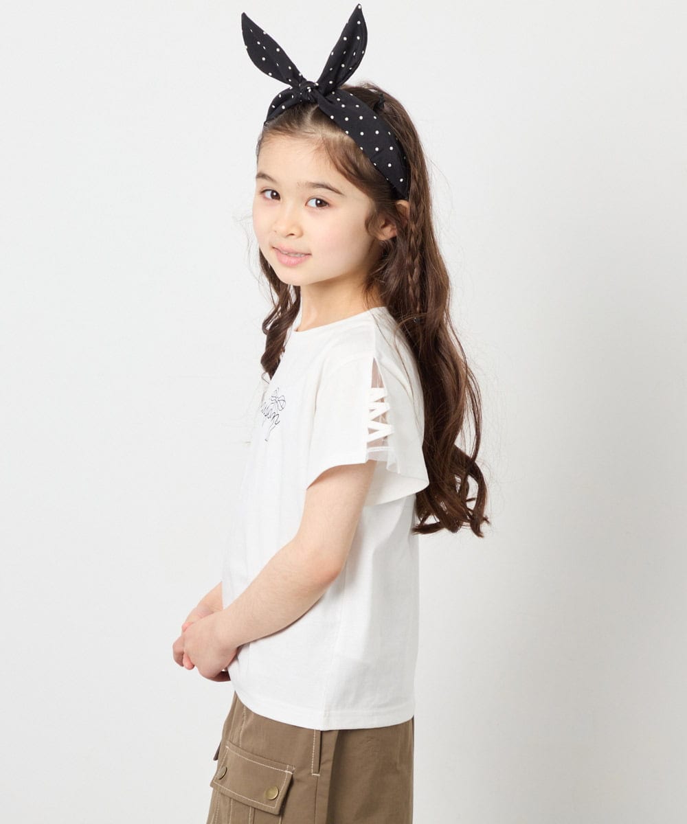 KJKFD07016 a.v.v KIDS(アー・ヴェ・ヴェ) [120-160]【接触冷感/安心の綿100％/毛玉になりにくい】レースアップスリーブTシャツ ホワイト