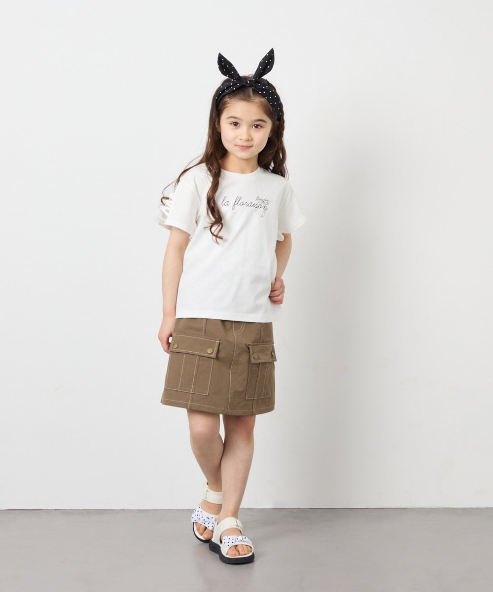 KJKFD07016 a.v.v KIDS(アー・ヴェ・ヴェ) [120-160]【接触冷感/安心の綿100％/毛玉になりにくい】レースアップスリーブTシャツ ホワイト