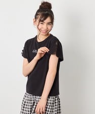 KJKFD07016 a.v.v KIDS(アー・ヴェ・ヴェ) [120-160]【接触冷感/安心の綿100％/毛玉になりにくい】レースアップスリーブTシャツ ブラック