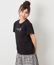 KJKFD07016 a.v.v KIDS(アー・ヴェ・ヴェ) [120-160]【接触冷感/安心の綿100％/毛玉になりにくい】レースアップスリーブTシャツ ブラック