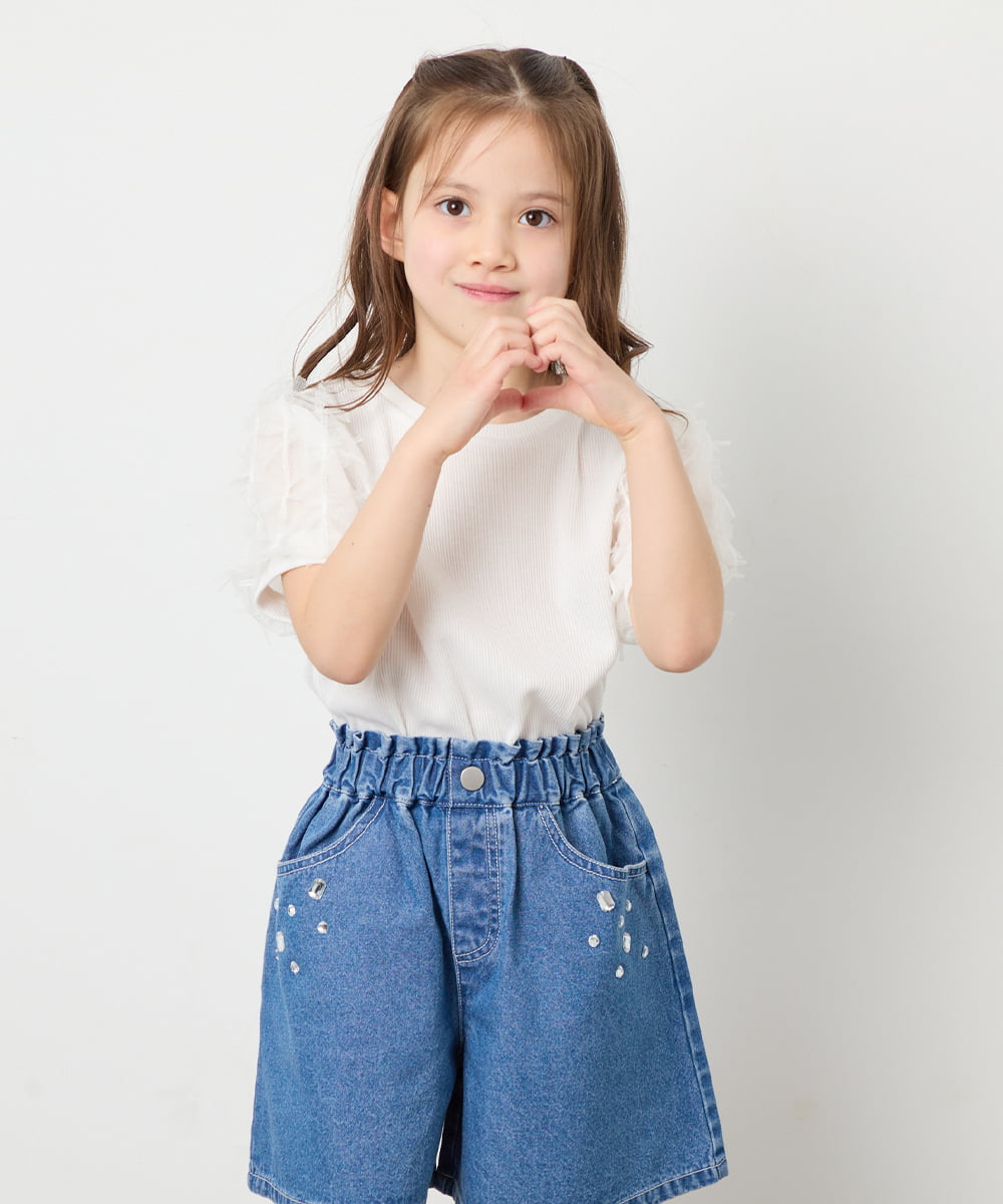 KJKFD43029 a.v.v KIDS(アー・ヴェ・ヴェ) [120-160]袖リボンチュールテレコカットソー ホワイト