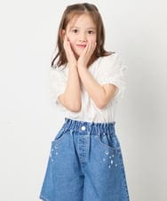 KJKFD43029 a.v.v KIDS(アー・ヴェ・ヴェ) [120-160]袖リボンチュールテレコカットソー ホワイト