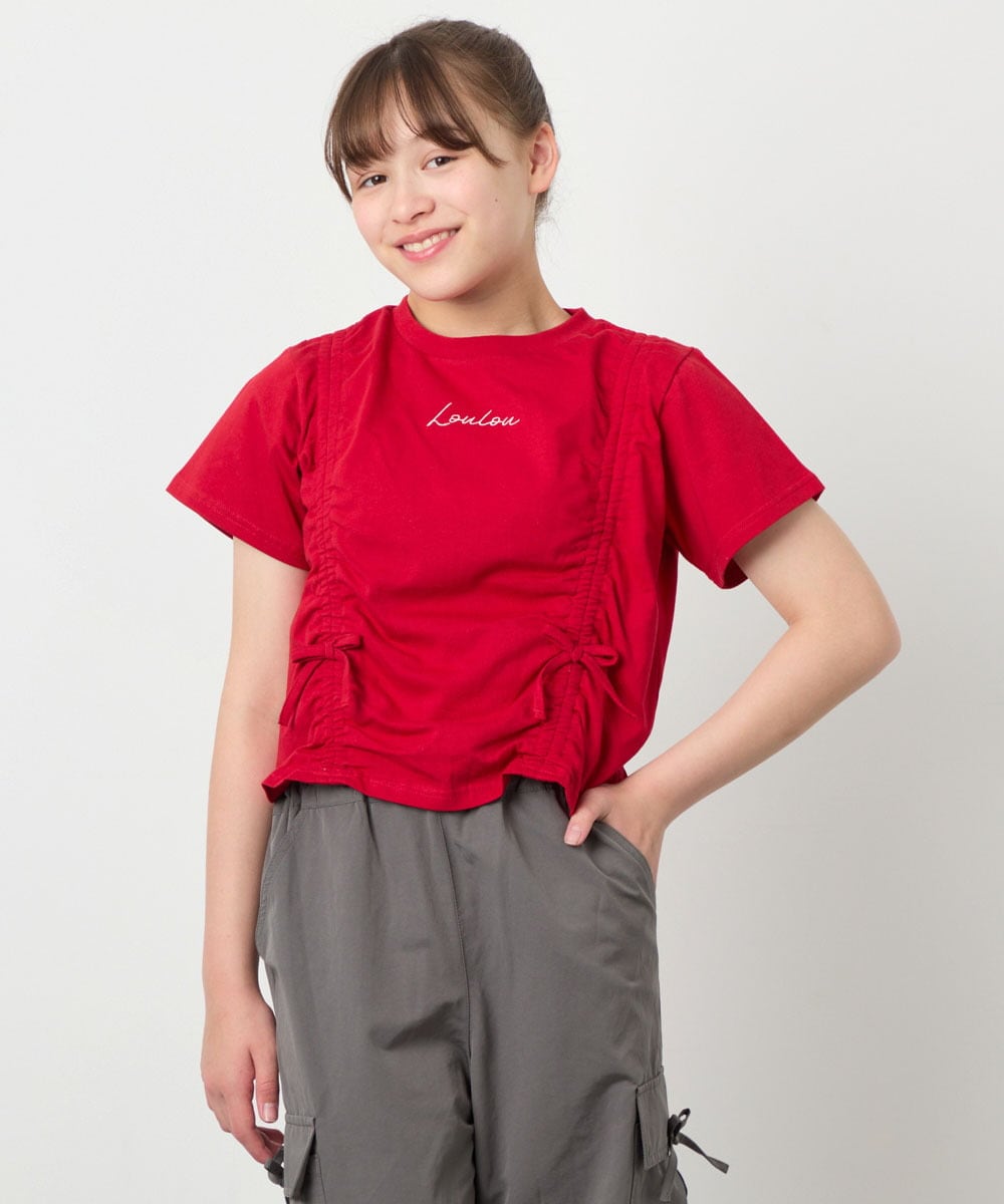KJKFD56035 a.v.v KIDS(アー・ヴェ・ヴェ) [130-160]【毛玉になりにくい/綿100％】クロップドドロストTシャツ レッド