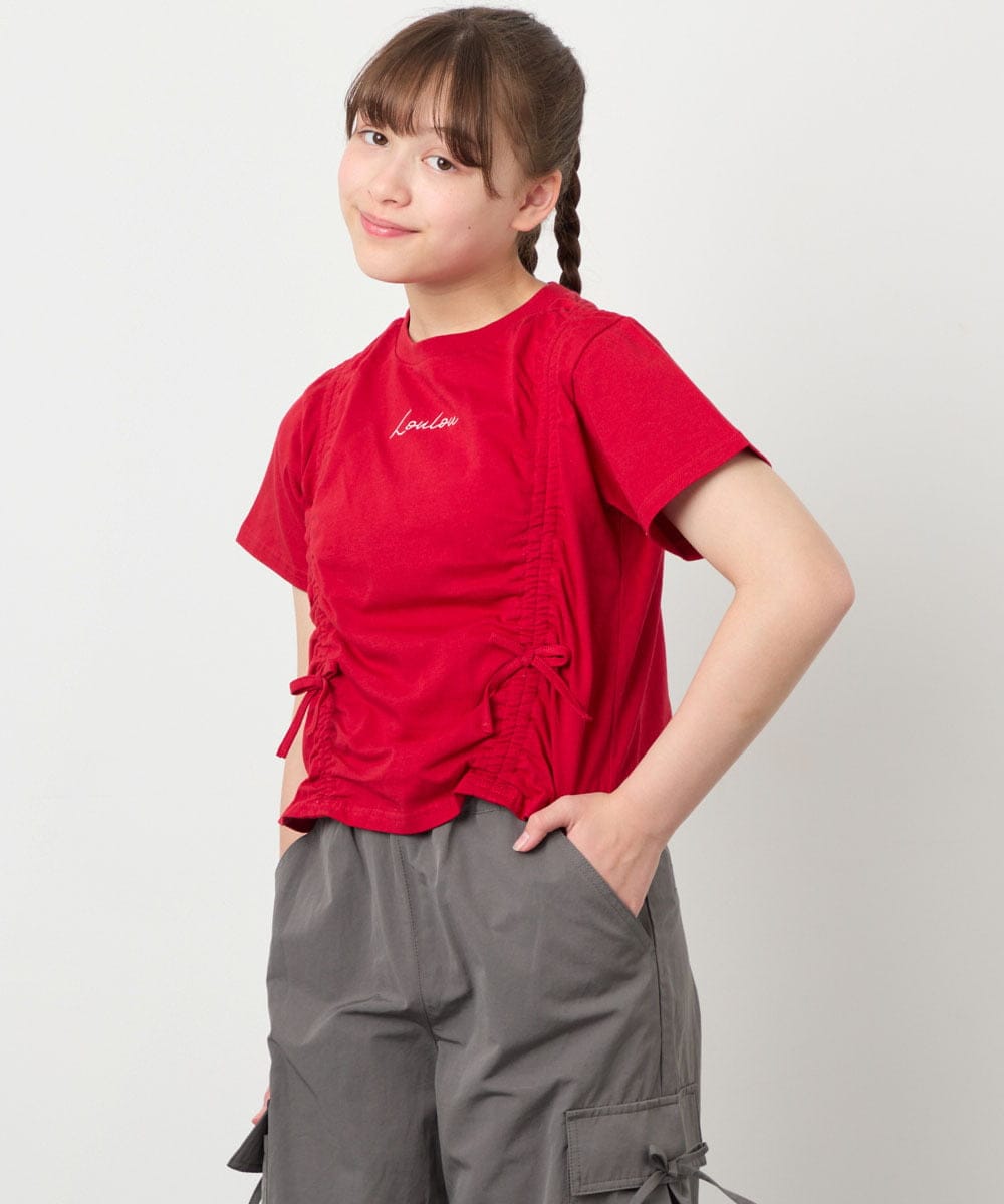KJKFD56035 a.v.v KIDS(アー・ヴェ・ヴェ) [130-160]【毛玉になりにくい/綿100％】クロップドドロストTシャツ レッド