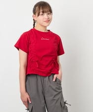 KJKFD56035 a.v.v KIDS(アー・ヴェ・ヴェ) [130-160]【毛玉になりにくい/綿100％】クロップドドロストTシャツ レッド