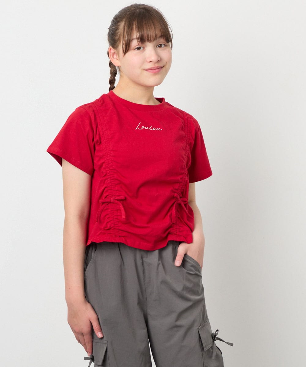 KJKFD56035 a.v.v KIDS(アー・ヴェ・ヴェ) [130-160]【毛玉になりにくい/綿100％】クロップドドロストTシャツ レッド