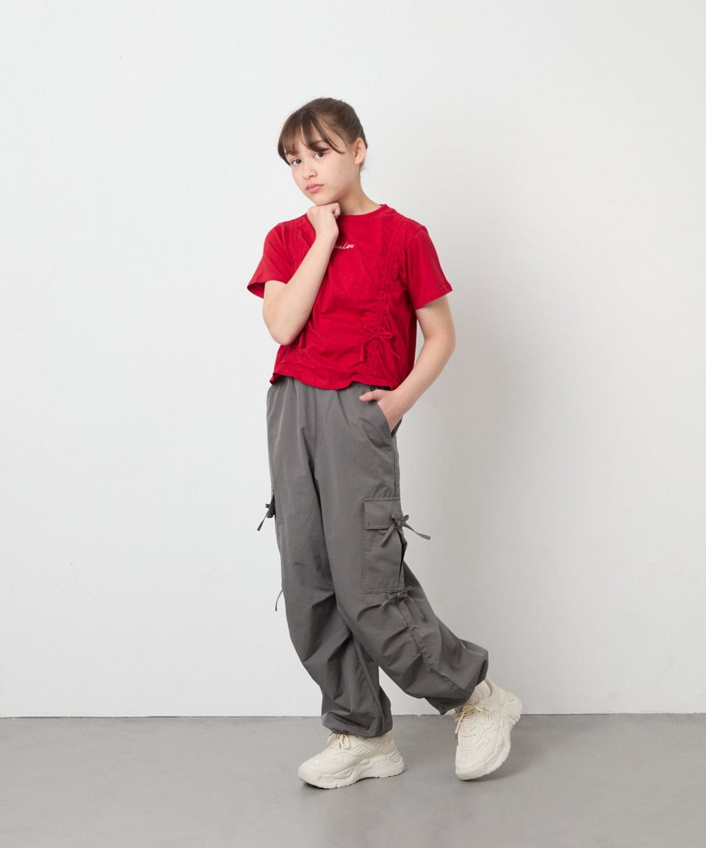 KJKFD56035 a.v.v KIDS(アー・ヴェ・ヴェ) [130-160]【毛玉になりにくい/綿100％】クロップドドロストTシャツ レッド