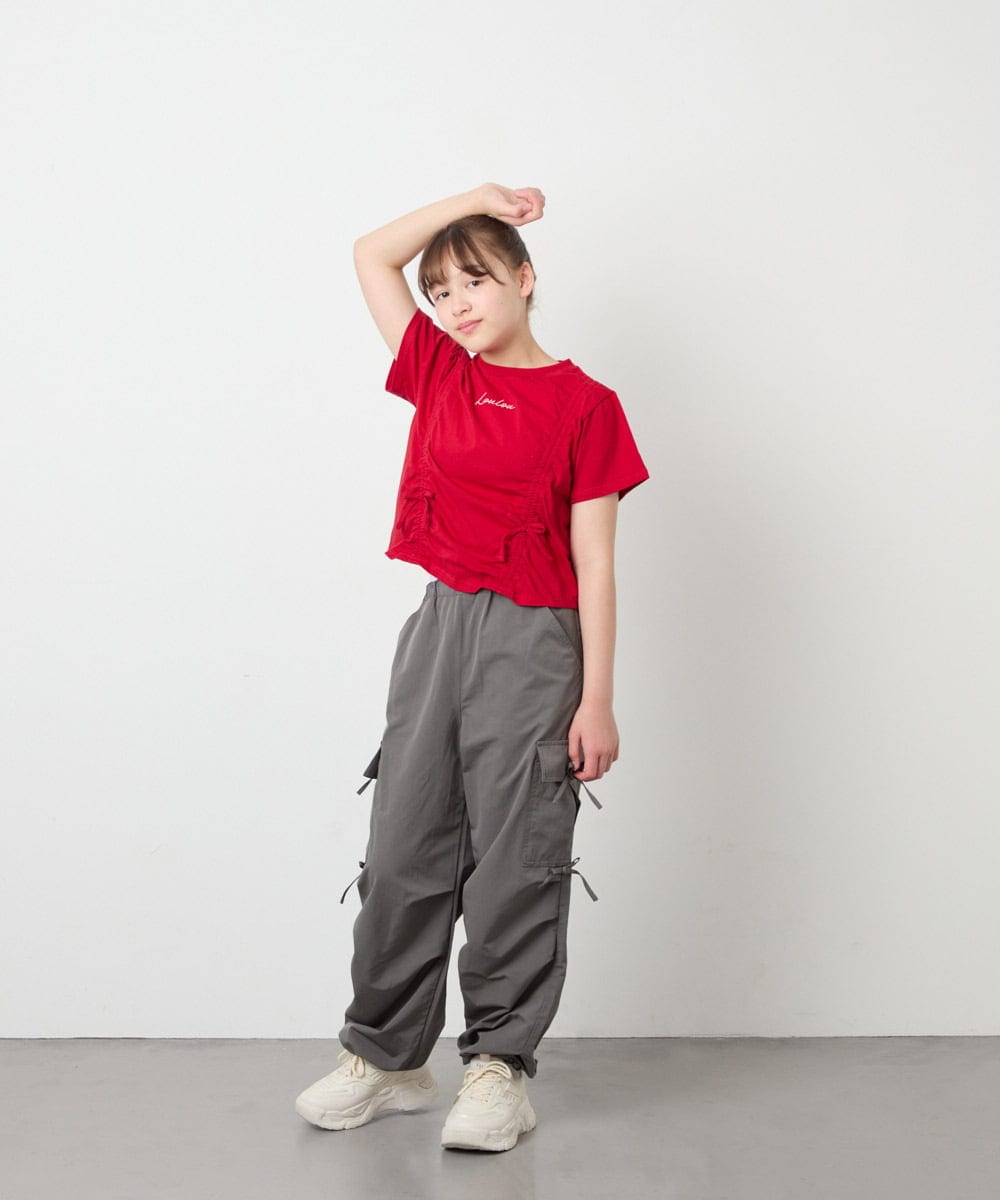 KJKFD56035 a.v.v KIDS(アー・ヴェ・ヴェ) [130-160]【毛玉になりにくい/綿100％】クロップドドロストTシャツ レッド