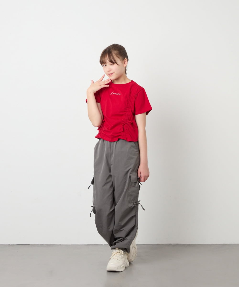 KJKFD56035 a.v.v KIDS(アー・ヴェ・ヴェ) [130-160]【毛玉になりにくい/綿100％】クロップドドロストTシャツ レッド