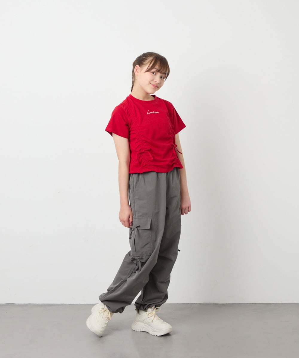 KJKFD56035 a.v.v KIDS(アー・ヴェ・ヴェ) [130-160]【毛玉になりにくい/綿100％】クロップドドロストTシャツ レッド