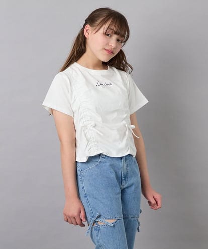 KJKFD56035 a.v.v KIDS [130-160]【毛玉になりにくい/綿100％】クロップドドロストTシャツ