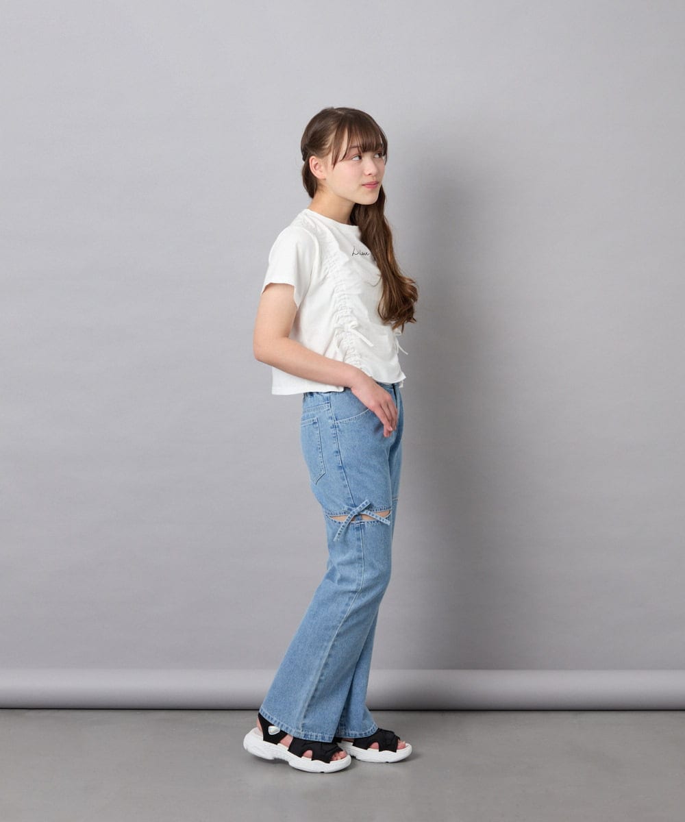 KJKFD56035 a.v.v KIDS(アー・ヴェ・ヴェ) [130-160]【毛玉になりにくい/綿100％】クロップドドロストTシャツ ホワイト