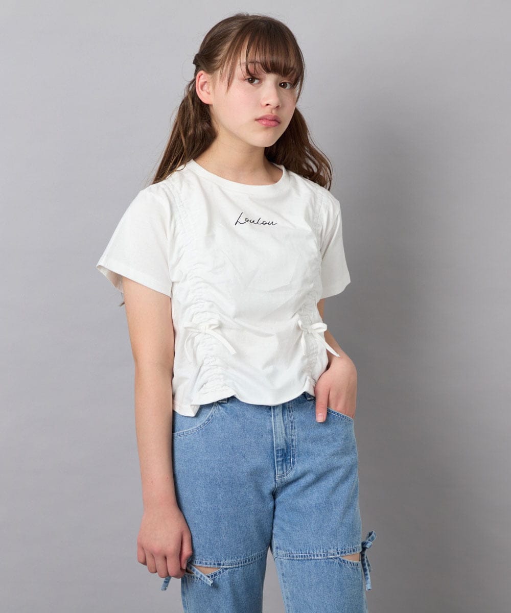KJKFD56035 a.v.v KIDS(アー・ヴェ・ヴェ) [130-160]【毛玉になりにくい/綿100％】クロップドドロストTシャツ ホワイト