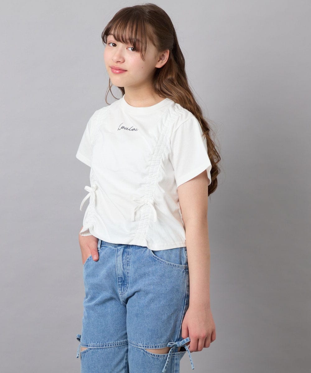 KJKFD56035 a.v.v KIDS(アー・ヴェ・ヴェ) [130-160]【毛玉になりにくい/綿100％】クロップドドロストTシャツ ホワイト