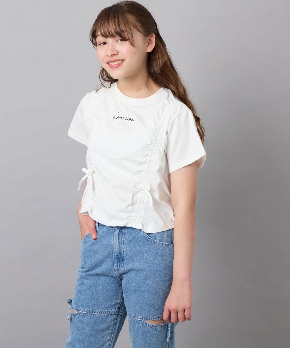 KJKFD56035 a.v.v KIDS(アー・ヴェ・ヴェ) [130-160]【毛玉になりにくい/綿100％】クロップドドロストTシャツ ホワイト